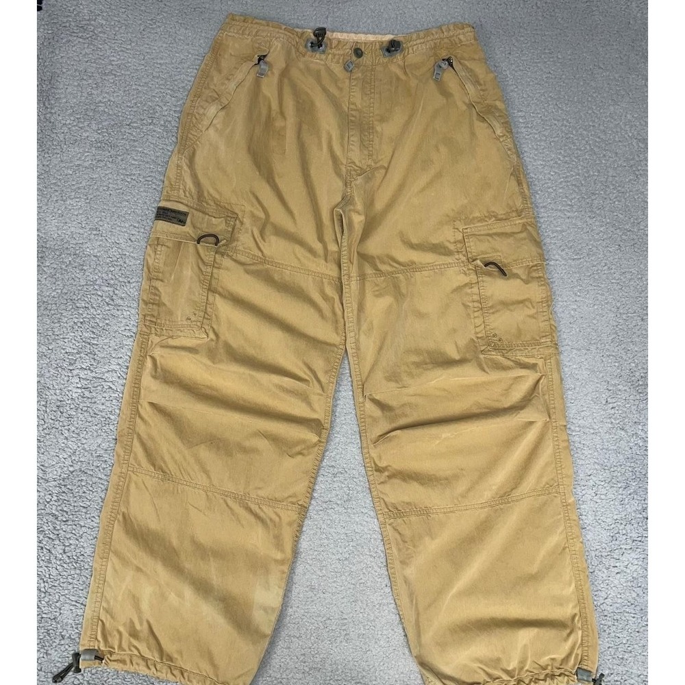 VTG Abercrombie Fitch Pants Mens Sz L (33x30) Tan Paratrooper Cargo Drawcord Y2k